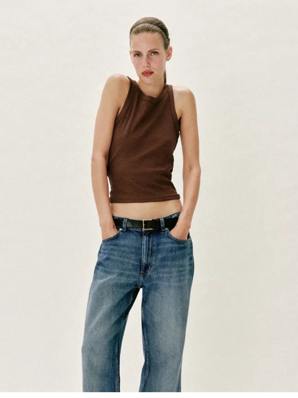 Zara Chocolate Brown Ribbed Sleeveless Tank Top
